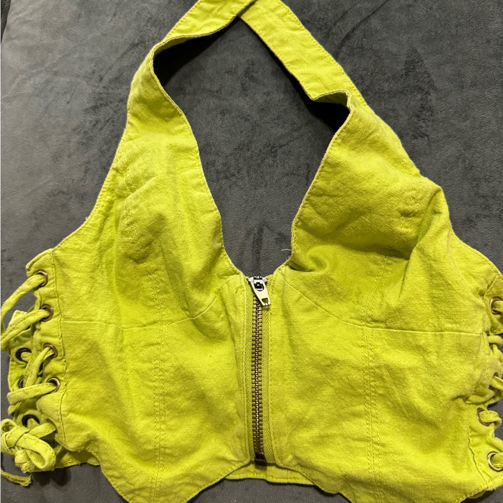 Vibrant Green Halter Top with Zipper